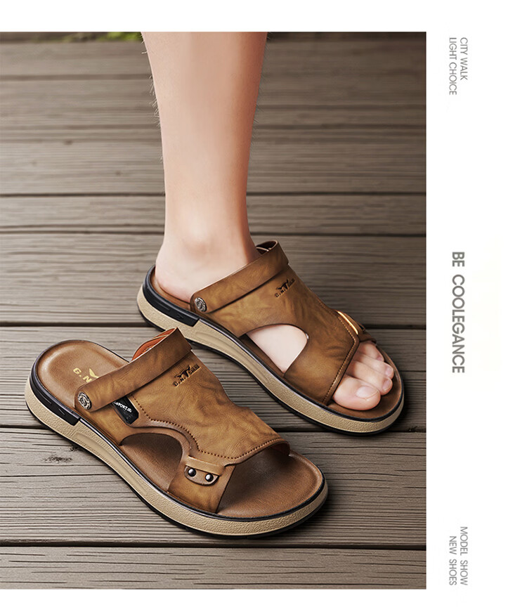 Bull Family Leather Sandals Summer New Thick Sole Dual-Use Slippers Men's Soft Sole Beach Shoes Versatile Driving Commuting Shoes 18