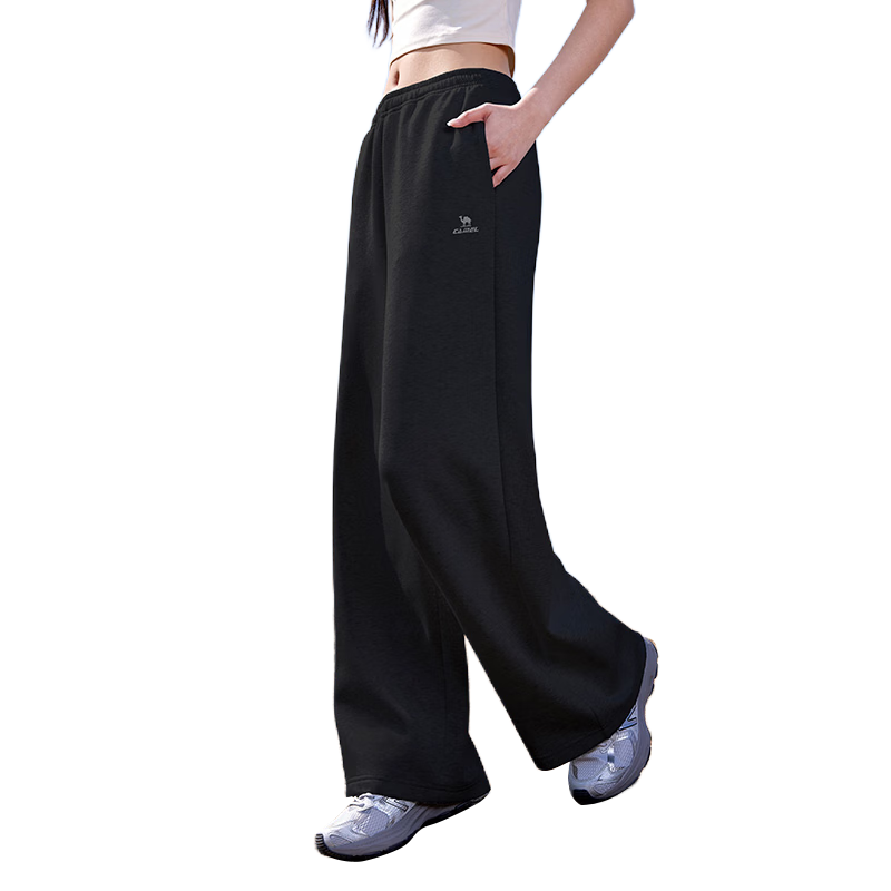 CAMEL Women's Roaming Sports Cotton-Feel Loose Wide-Leg Casual Pants C26BAVL6006 Phantom Black M