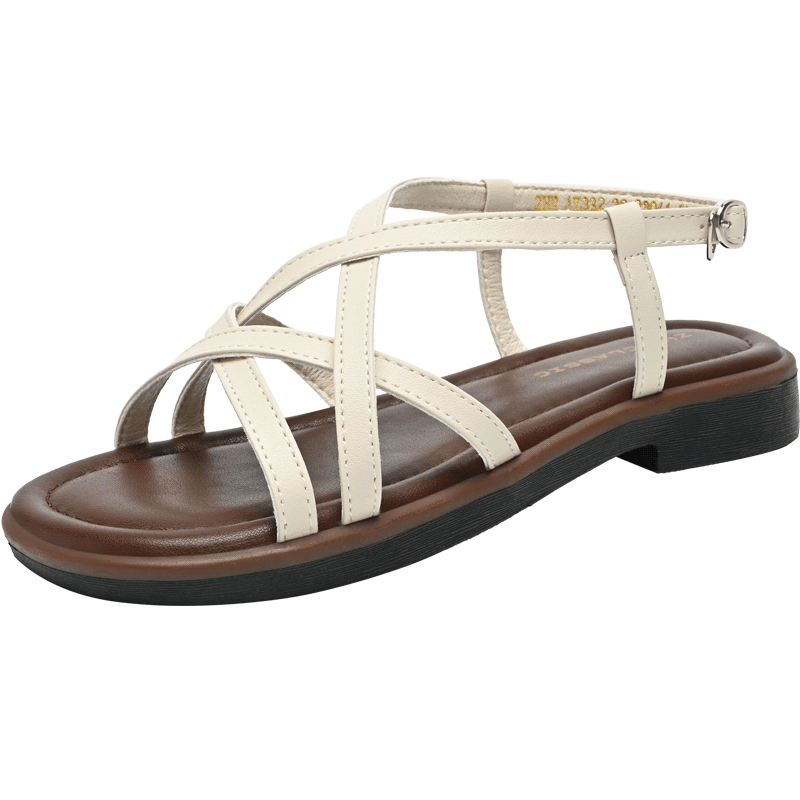 ZHR Women's Flat Sandals 2026 New Summer Cross Strap Soft Sole Casual Beige AY332 Size 36