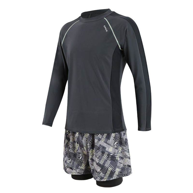 ERKE Men's Swimwear Sunscreen Long Sleeve Youth Two-Piece Plus Size Hot Spring Sports Swimming Suit Adult Set