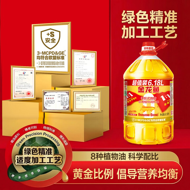 金龙鱼 食用油 非转基因 金标 黄金比例零反式脂肪食用植物调和油6.18L