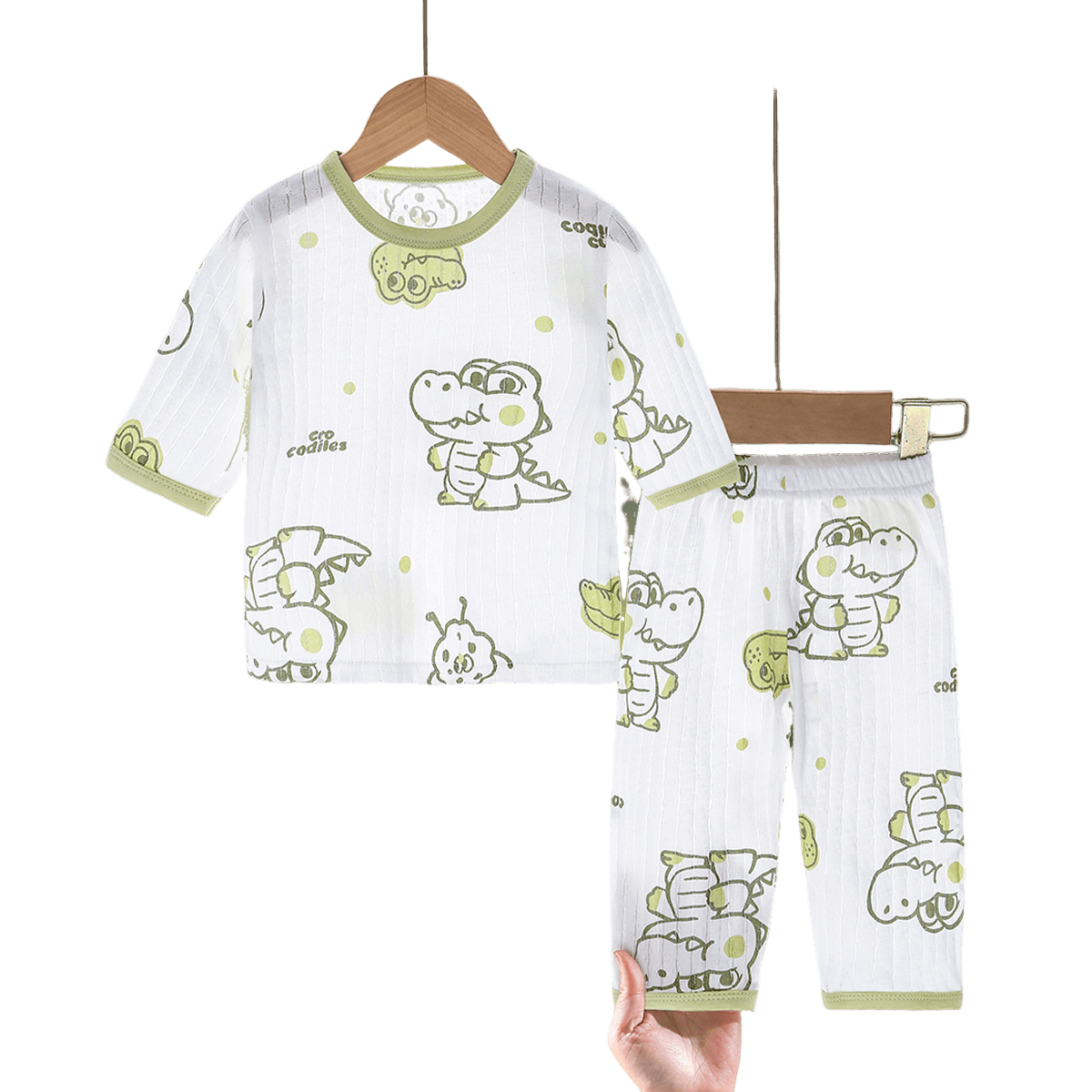 Doxiluka Kids Lightweight Breathable Cotton Pajama Set Polka Dot Dinosaur 100