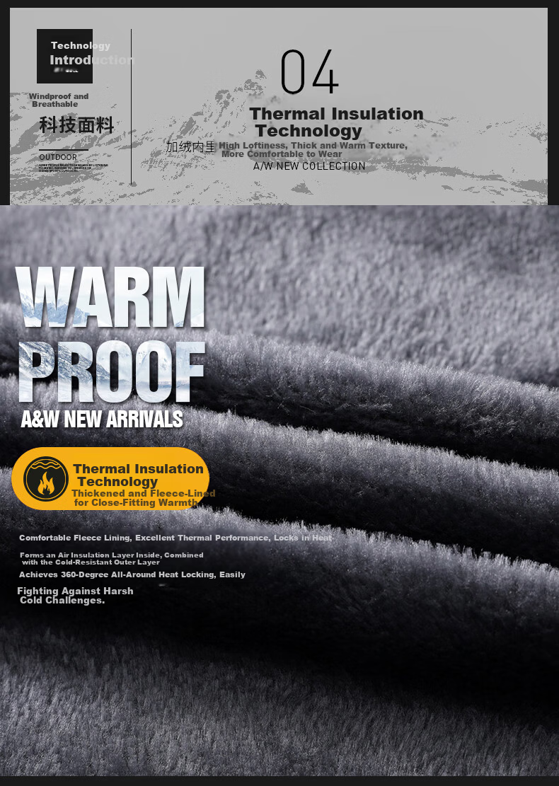 JEEP SPIRIT Men's Fleece-Lined Windproof Warm Outdoor Thick Jacket Black 3XL 5