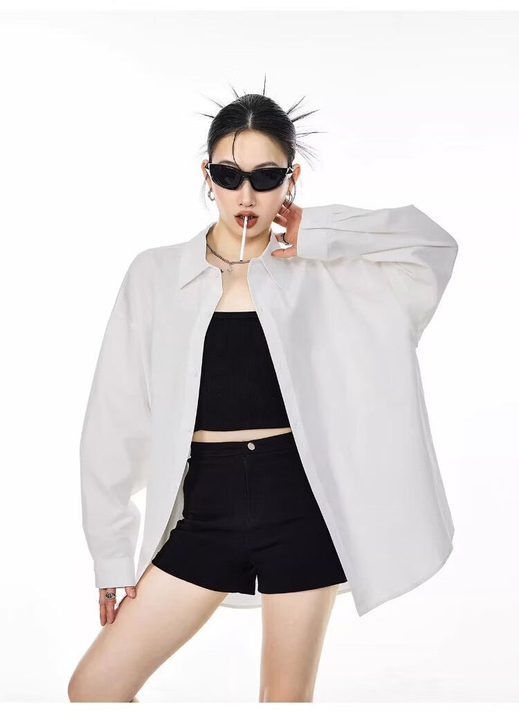 ICH MODE Blue Long Sleeve Women's Shirt Summer Loose Casual Blouse Versatile Trendy Top Jacket Blue S 11