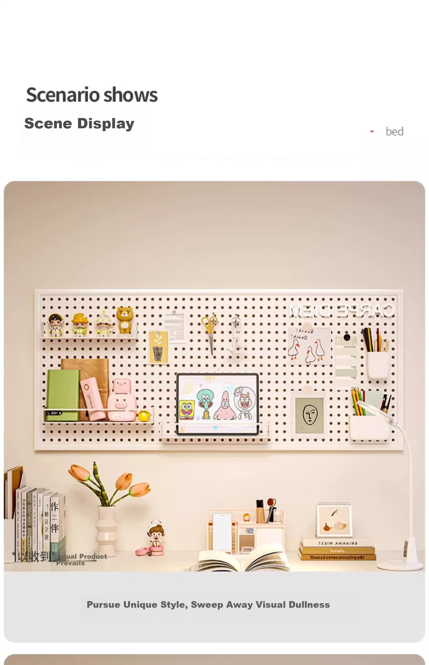 TANGJI Wall-Mounted Pegboard Storage Rack Gaming Desk Accessories Metal Organizer with Hooks 14