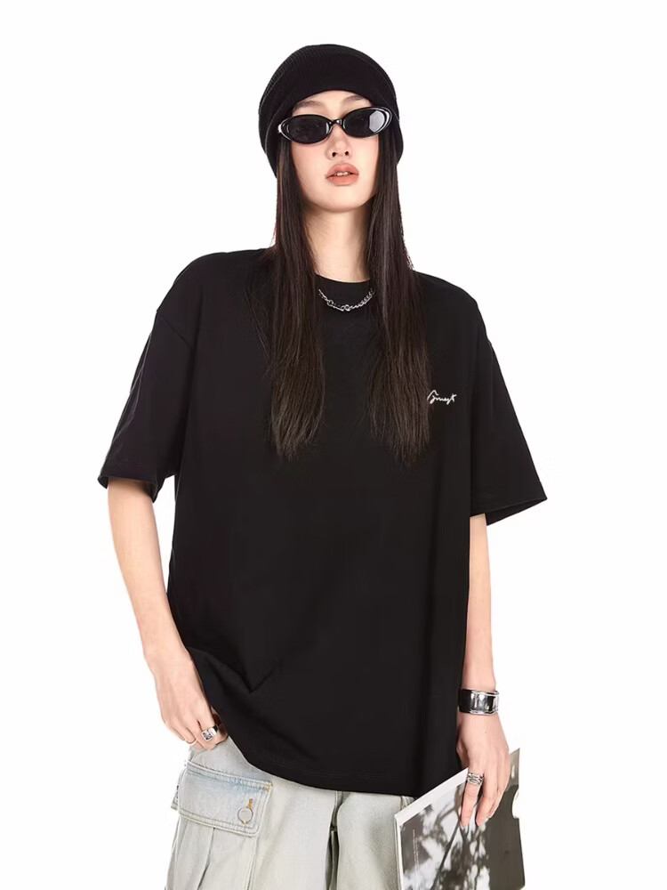 ICH MODE 260G Heavyweight Trendy Back Print Oversize T-Shirt Women Top Apricot L 25