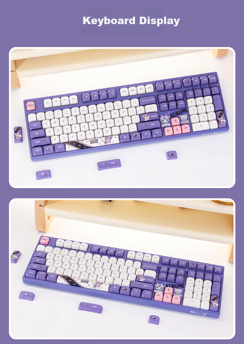 AKKO 3108 V3 Kuromi Collaboration Wired Mechanical Keyboard 108-Key Hot-Swappable Gaming Keyboard Office Keyboard Monochrome White Backlight High-Aesthetic Gift for Girls 7
