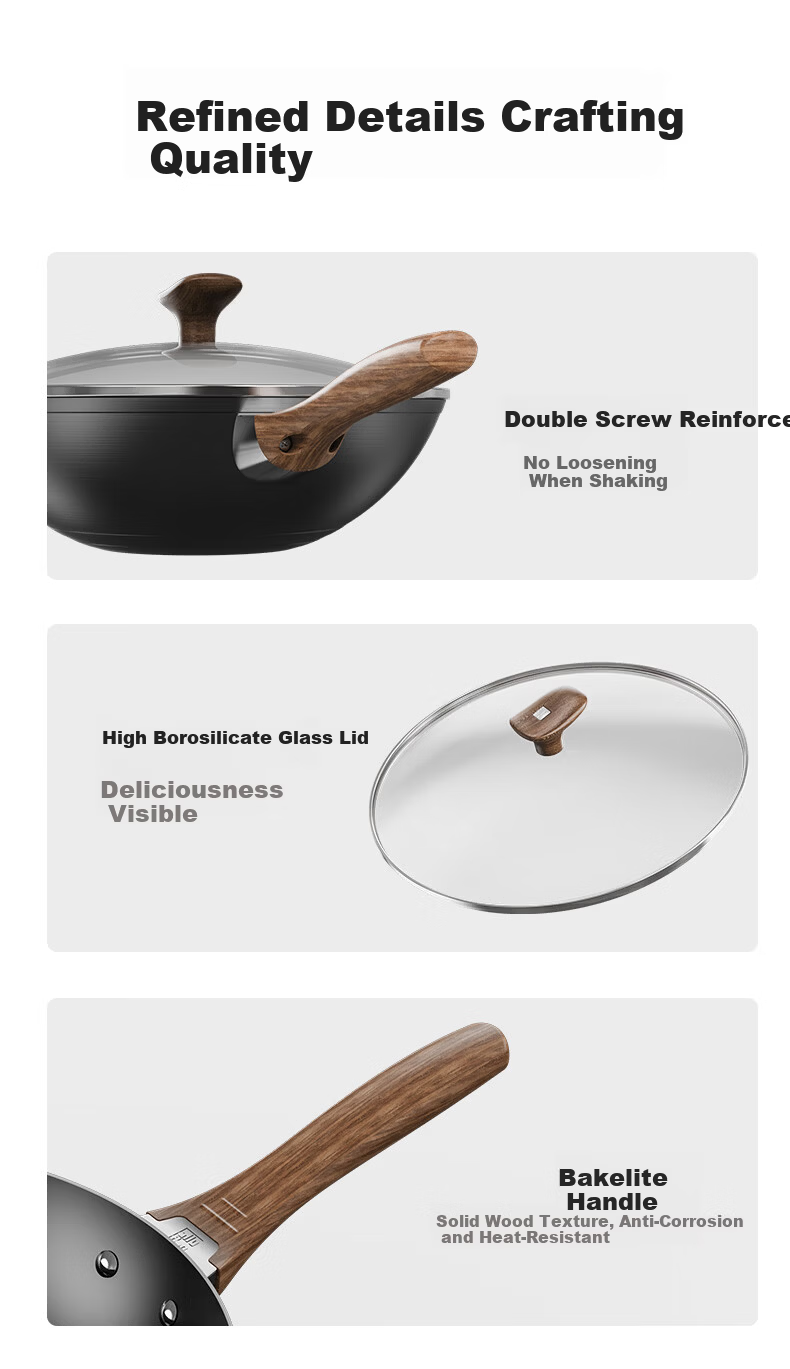 Alluflon Aluflon Titanium Volcanic Iron Frying Pan Healthy 0 Fluoride Rust-Free No Seasoning Non-Stick Home Cooking Wok 14