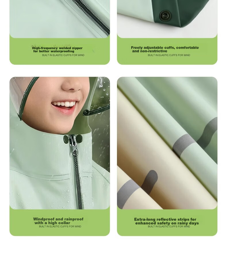 Beimei Kids Raincoat Unisex Full-Length Heavy Rainproof School Rain Poncho with Extra Large Backpack Cover for Elementary and Middle School Students 16