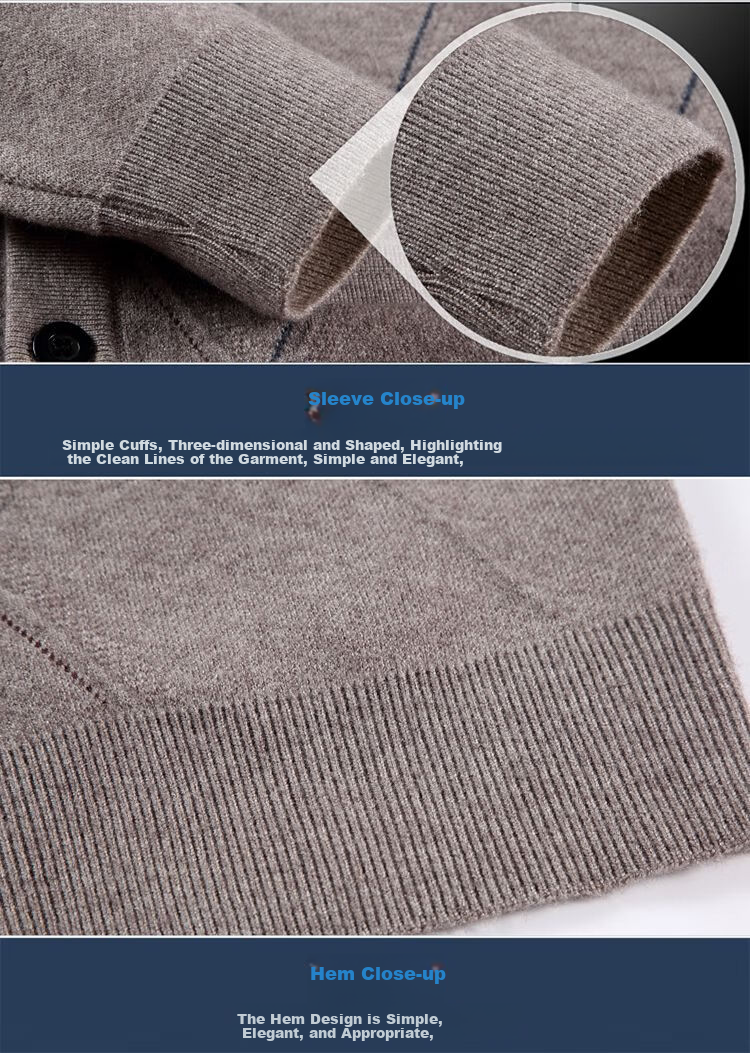 Hengyuanxiang Men's Knitted V-Neck Cardigan Loose Casual Knit Base Shirt for Middle-aged and Elderly Dad Wear Camel L 3