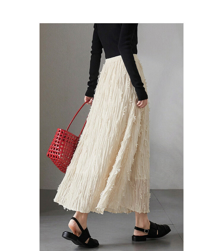 Demana "Yunshang Wubai" Summer Crinkled Texture Tassel Mesh Skirt Lightweight Flowing A-Line Long Skirt for Women 7