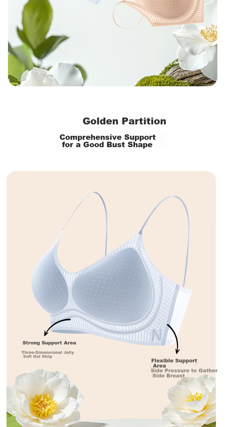 PBENO Women's Wireless Camellia Scented Push-Up Bra, Pink Beige, Size M (90-105 Jin) 5