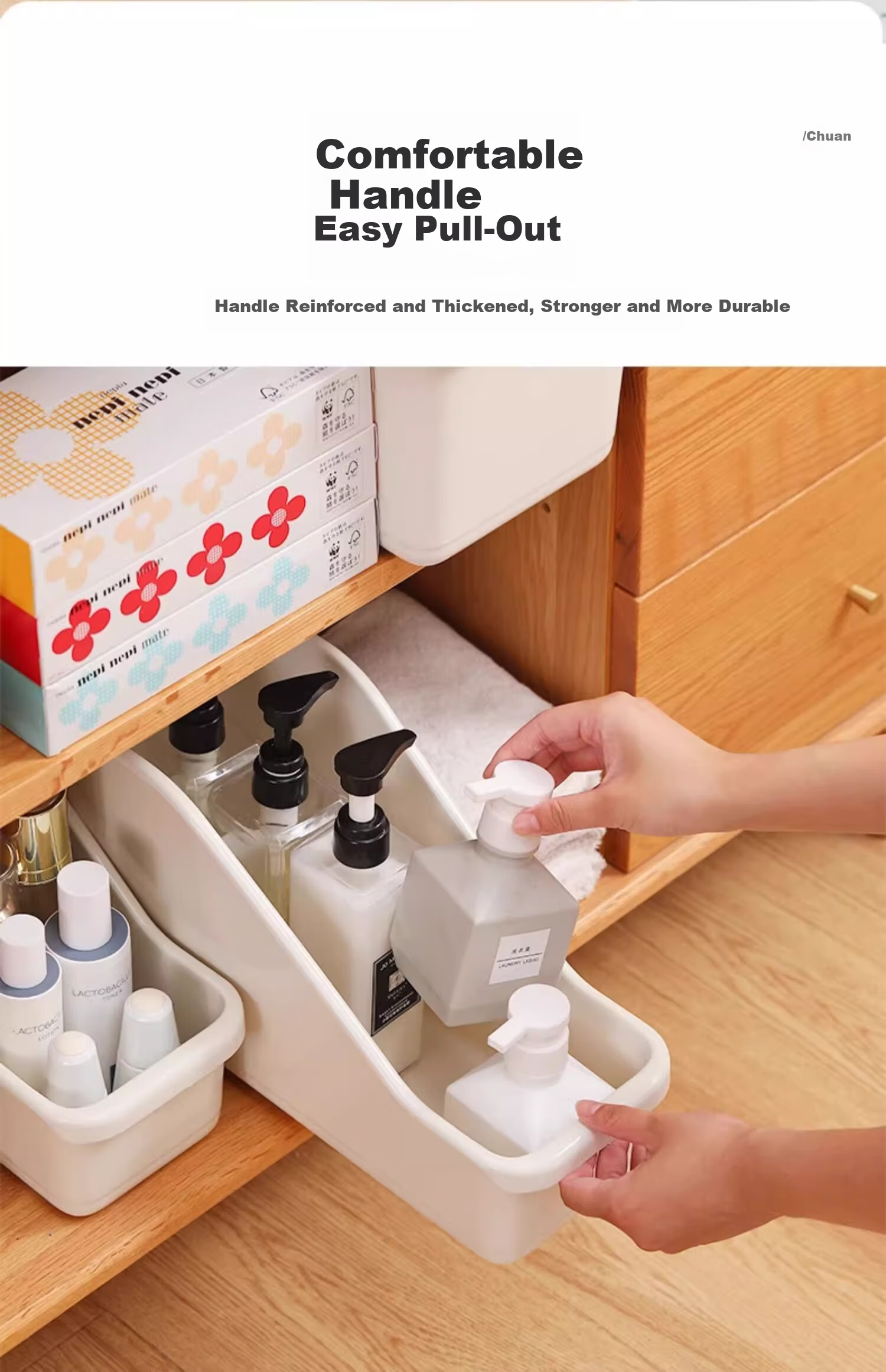 Baicaoyuan Storage Box, Kitchen Organizer with Wheels, Cabinet Clutter Storage Basket, Under-Sink Storage Container, Large Printed Desig 4