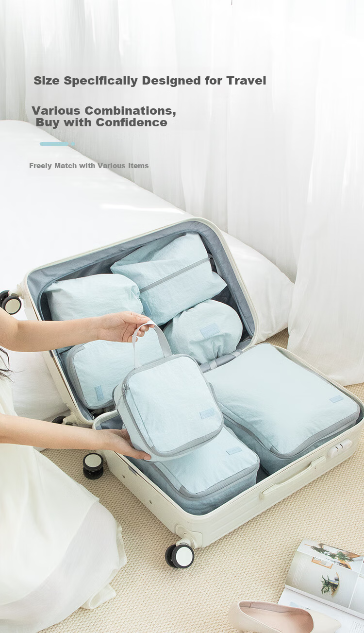 Samfolk Travel Storage Bags Luggage Clothes Compression Packing Organizer Set of 3 Blue for Business Trip and Travel 10