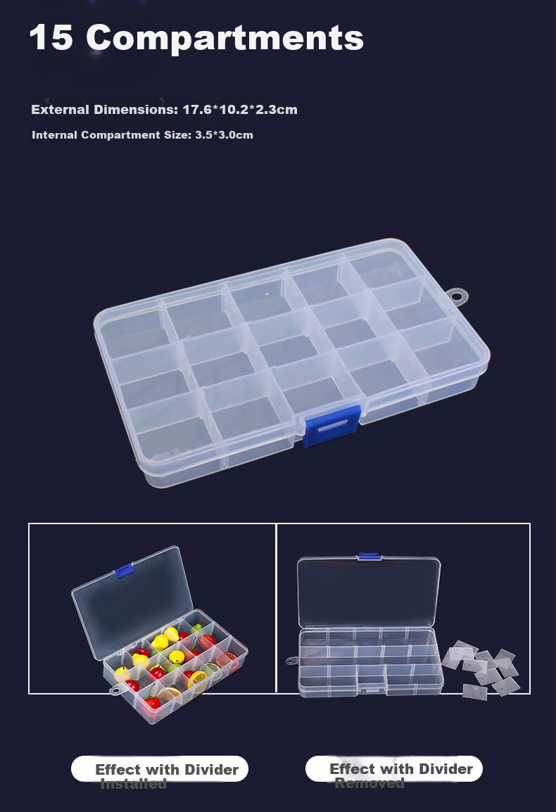 Chaoji Jia Pin Multi-Compartment Storage Box, Transparent with Lid, Divided Plastic Container for Screws And Parts, Tool Organizer, Sorting Box, 15 Compartments 12