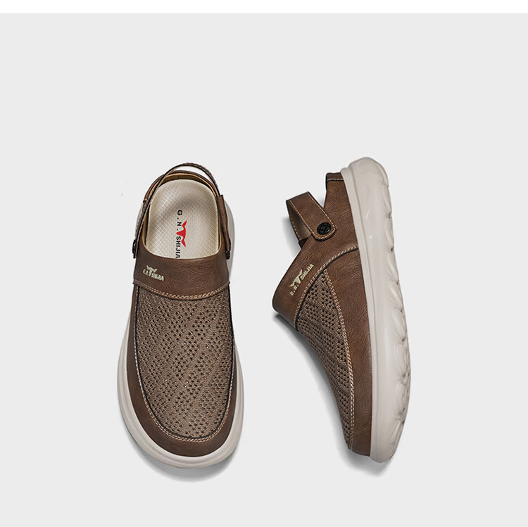 Bull Family Men's Summer New Breathable Hollow Toe Sandals Versatile Slippers Men's Mesh Beach Shoes Two-Way Clog Shoes 26