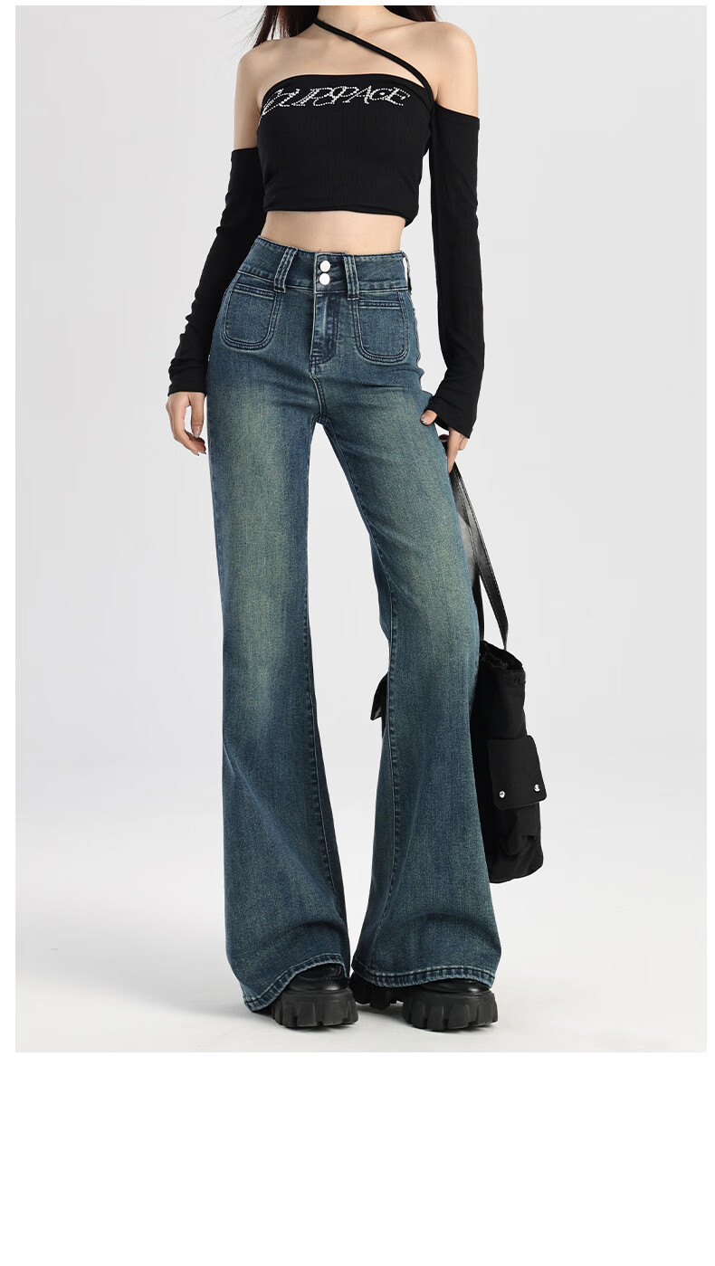 Pierre Cardin Jeans for Women, Summer Casual Slimming Heightening Versatile Fashion High-Waisted Wide-Leg Pants, Vintage Blue, Size L 49