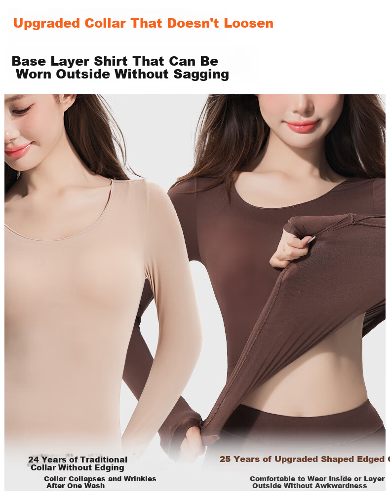 OEING Hyaluronic Acid Ultra-Thin Thermal Underwear for Women, Skin-Enhancing, High Elasticity, Slim Fit, Seamless Autumn and Winter Base Layer Set (Top and Bottom) 9