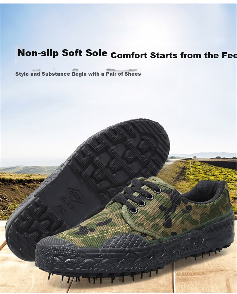 Anxianda Safety Work Shoes Liberation Shoes Construction Camouflage Shoes Unisex Military Training Rubber Shoes Wear-Resistant Non-Slip Canvas Outdoor Hiking Farming Low-Top Sneakers Camouflage Color  2