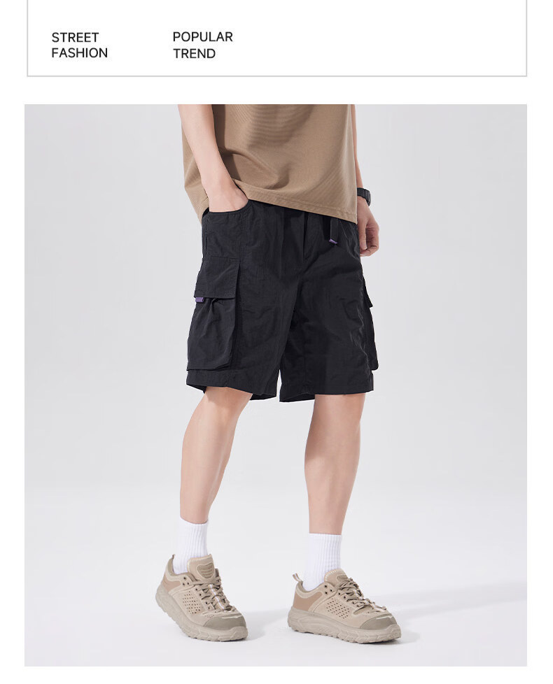 Fingercroxx IT American Style Loose Fit Work Shorts 2026 Summer Men's Lightweight Simple Quick-Dry Knee-Length Shorts Black 2XL 12