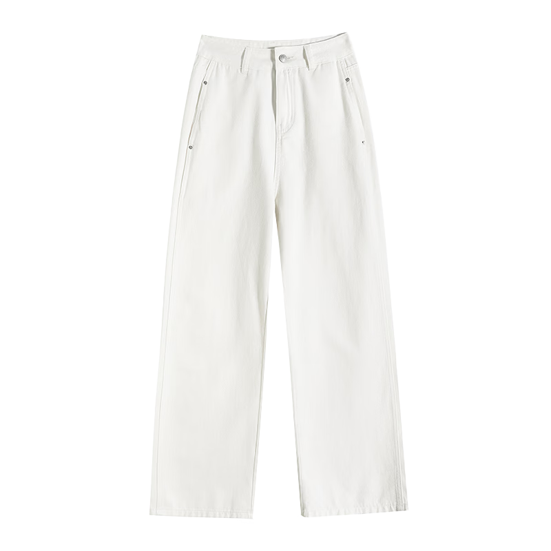 Langsha Pure Cotton Women's Denim Jeans Summer New White High Waist Straight Loose Casual Wide Leg Pants