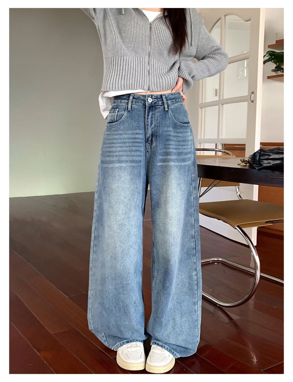 ICH MODE "Versatile Favorite" Loose Slimming Lazy Casual Straight-Leg Jeans Women's Wide-Leg Pants Light Blue S 16