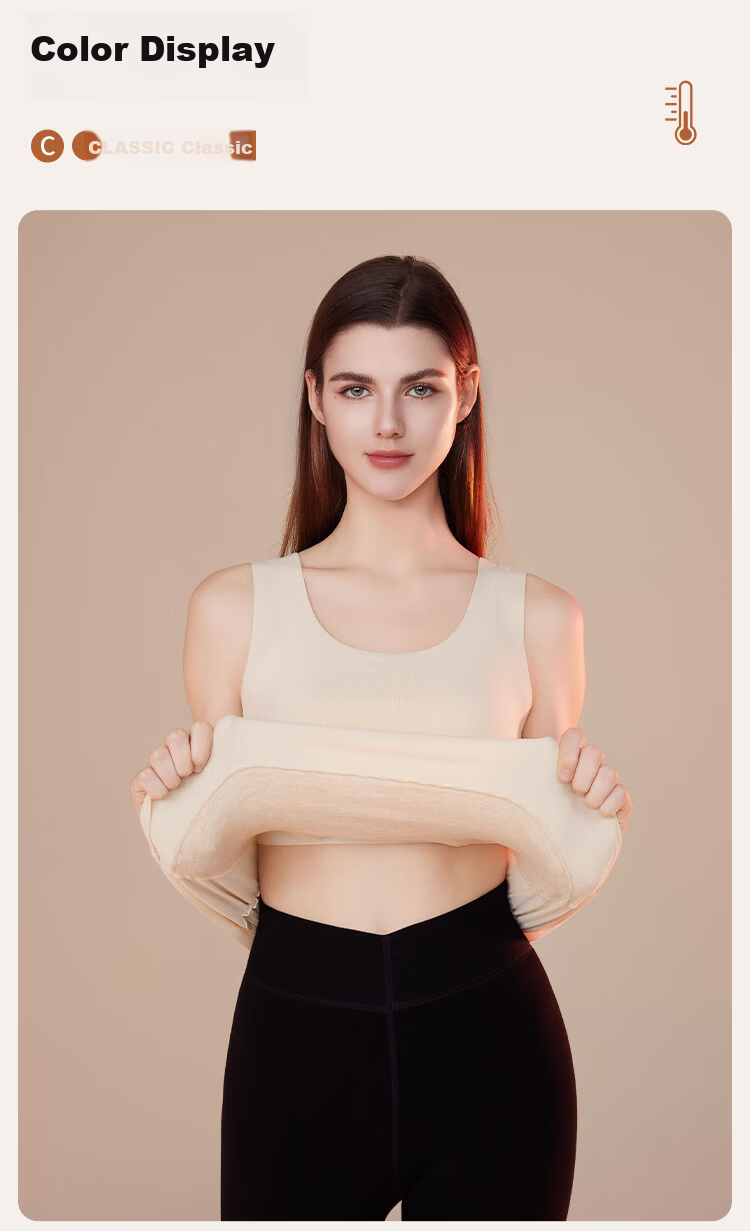 Ordifen Women's Thermal Vest Wool Silk Patch Antibacterial Mite-Resistant Seamless Fleece Thickened Autumn Winter Base Layer Underwear 14