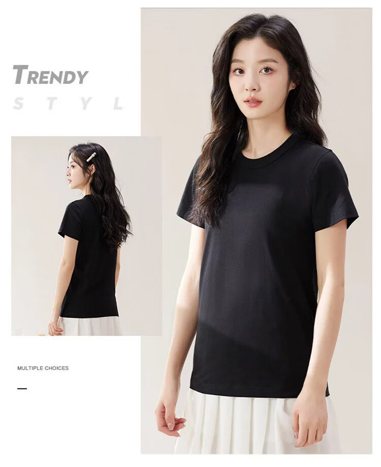 Borui 200g Heavyweight Pure Cotton Crew Neck Basic T-Shirt White Short Sleeve Loose Solid Color Women's Summer Top 14