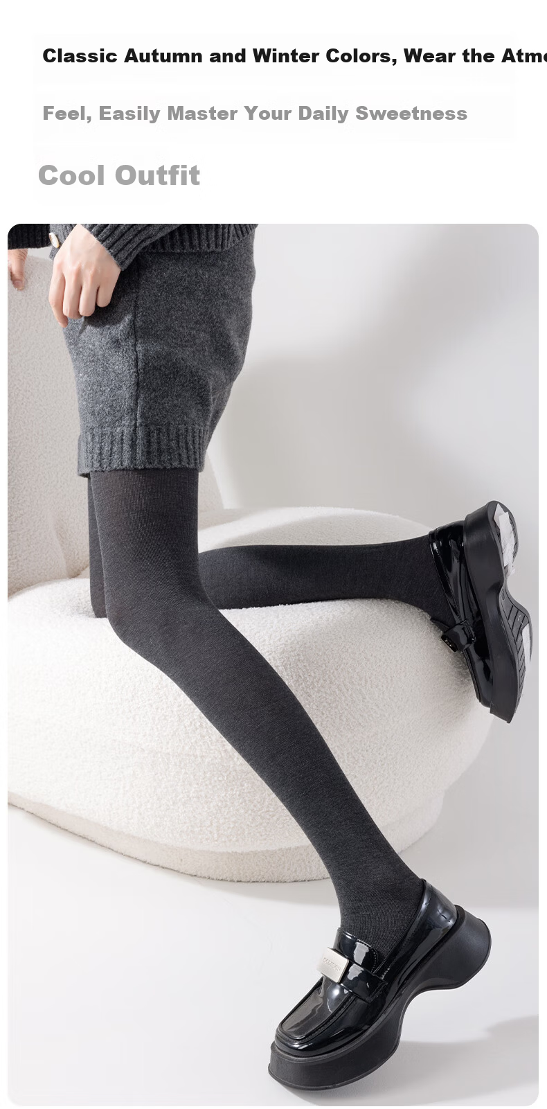 Dongfangyuan Vertical Stripe Cotton Tights Women's Autumn Winter Fleece Lined Thickened Warm Slim Fit Pantyhose 1 Pair 14