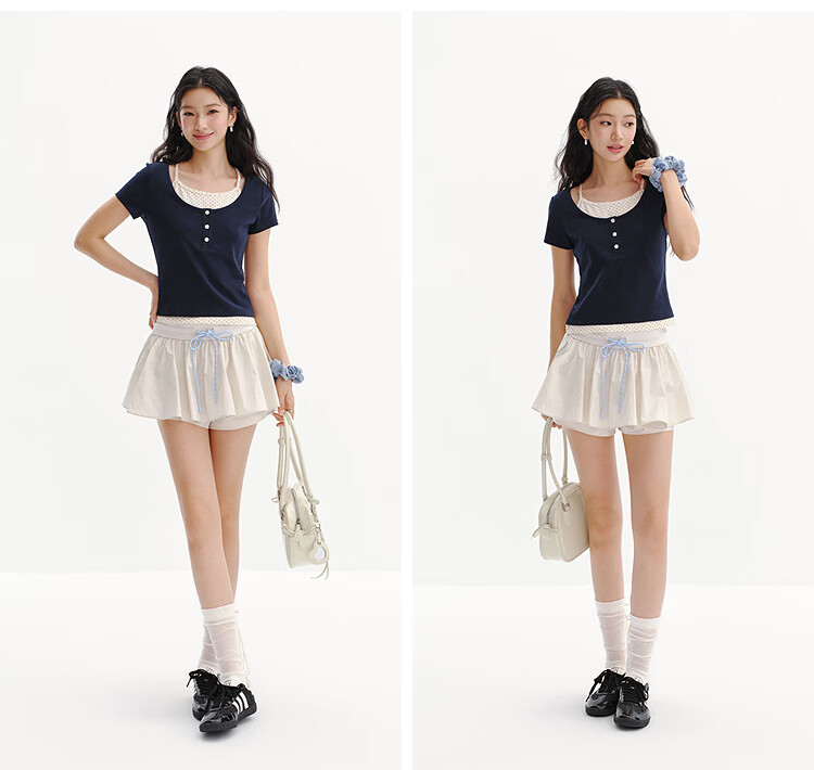 Semir Mall Style | Women's Summer Short Sleeve T-Shirt, Short Polka Dot Fake Two-Piece, 2026 Sexy Top 101326100043 16