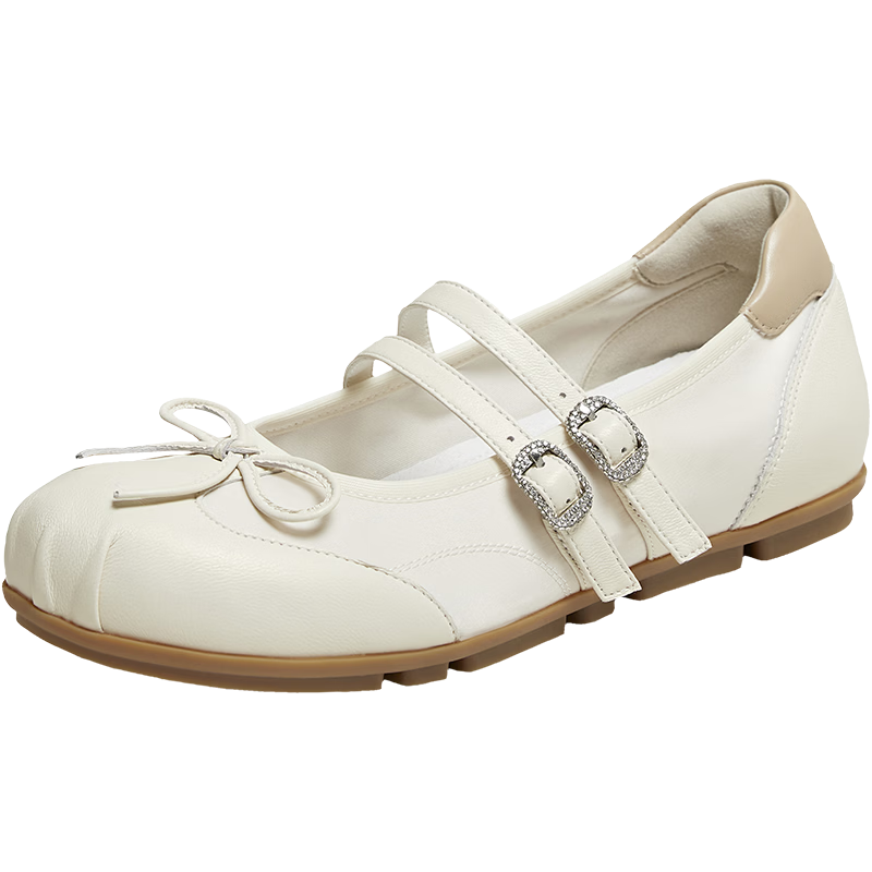 Basto 26 Autumn Mall Lambskin Mary Jane Ballet Flats Women Comfortable Flat Shoes SCR06CQ6 Off-White Size 36