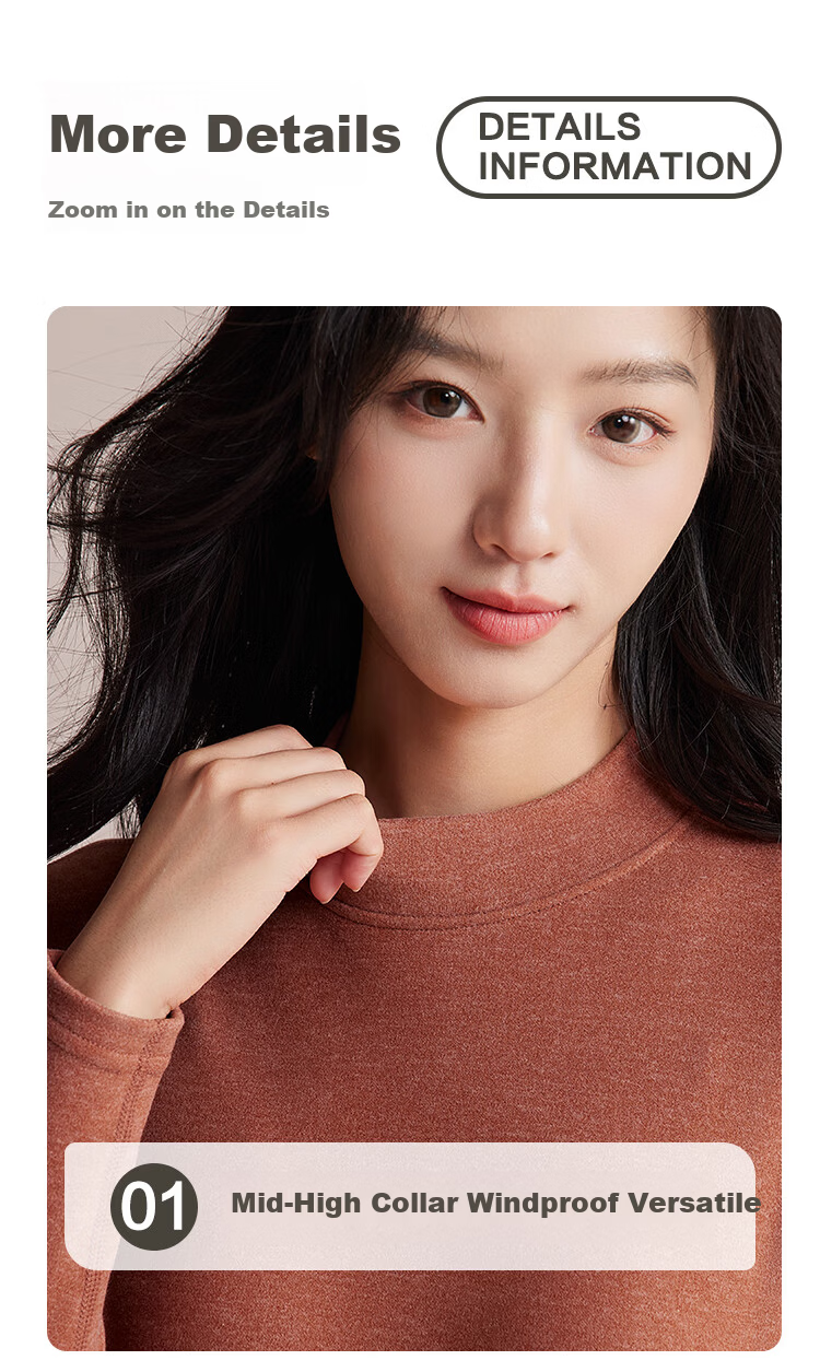 Hongdou Women's Thermal Underwear Set with Cashmere and Mulberry Silk, Semi-Turtleneck Brushed Base Layer Autumn Top and Bottom Set 5