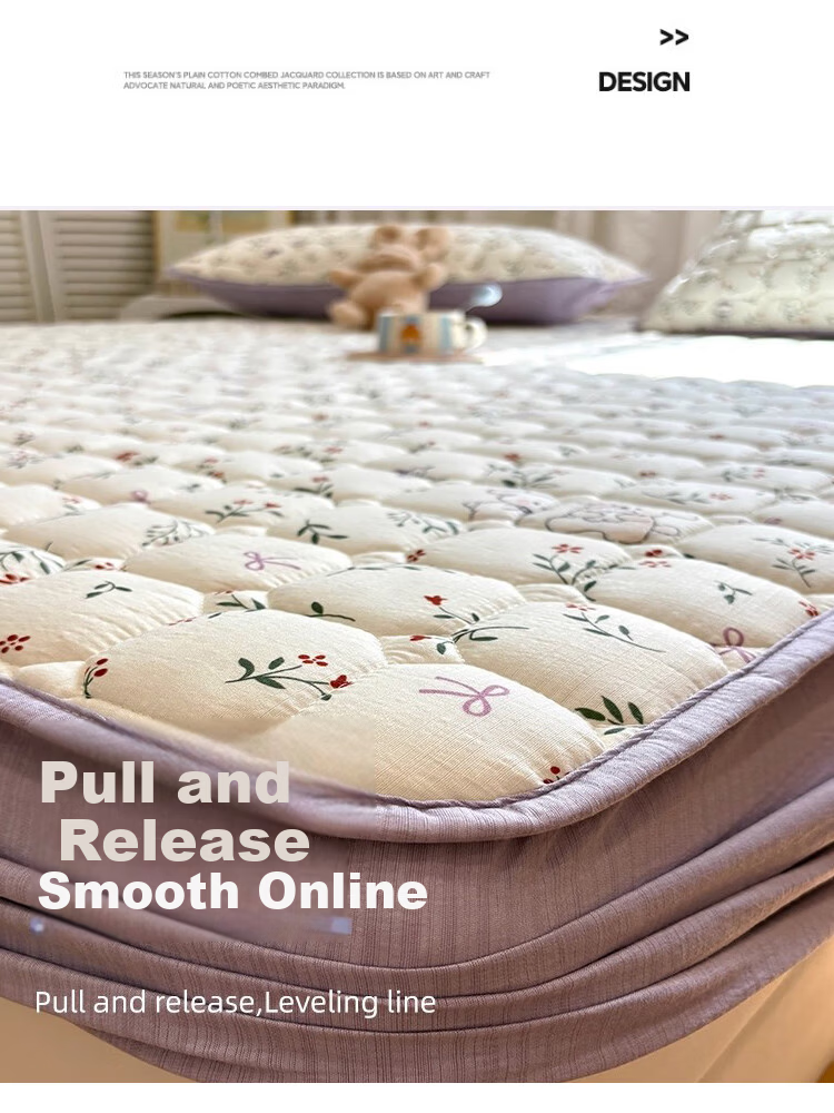 MUJI A-Class 100% Cotton Quilted Fitted Sheet Single Piece Pure Cotton Mattress Protector Cover 1.8x2m Bed 9