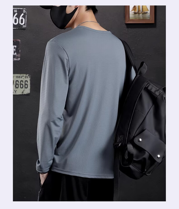 Langsha Ice Silk Long Sleeve T-Shirt Men Summer Thin Mesh Breathable Air Conditioning Shirt Plus Size Base Shirt Sun Protection Quick-Dry Tee 9