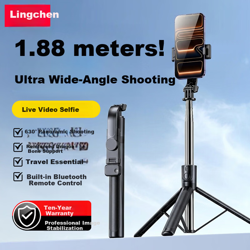 Lingchen Selfie Stick Tripod Phone Holder Floor-Standing Selfie Device 360-Degree Rotation Anti-Shake Bluetooth Remote Portable Travel Live Streaming Desktop Shooting Rod