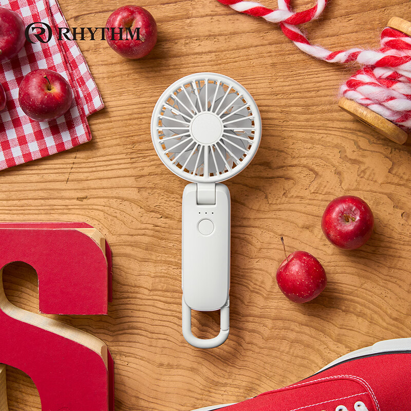 RHYTHM Japanese Brand Ultra-Quiet Handheld Fan Office Desktop Portable USB Rechargeable Long Battery Life Neck Hanging Mini Cooling Fan 9ZF042DL08 White