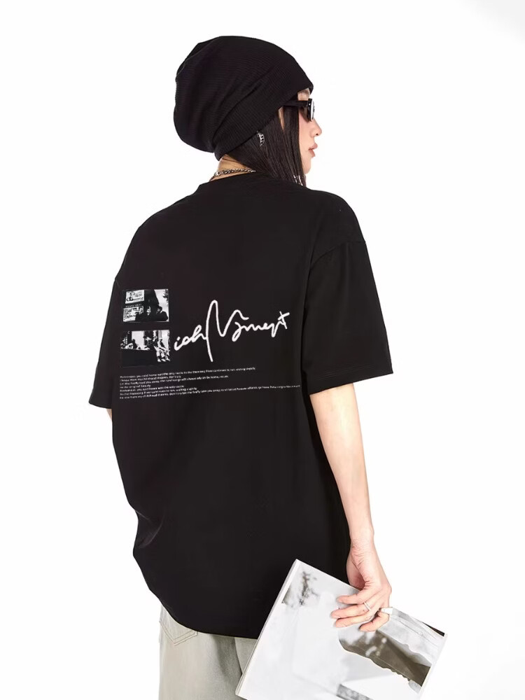 ICH MODE 260G Heavyweight Trendy Back Print Oversize T-Shirt Women Top Apricot L 26