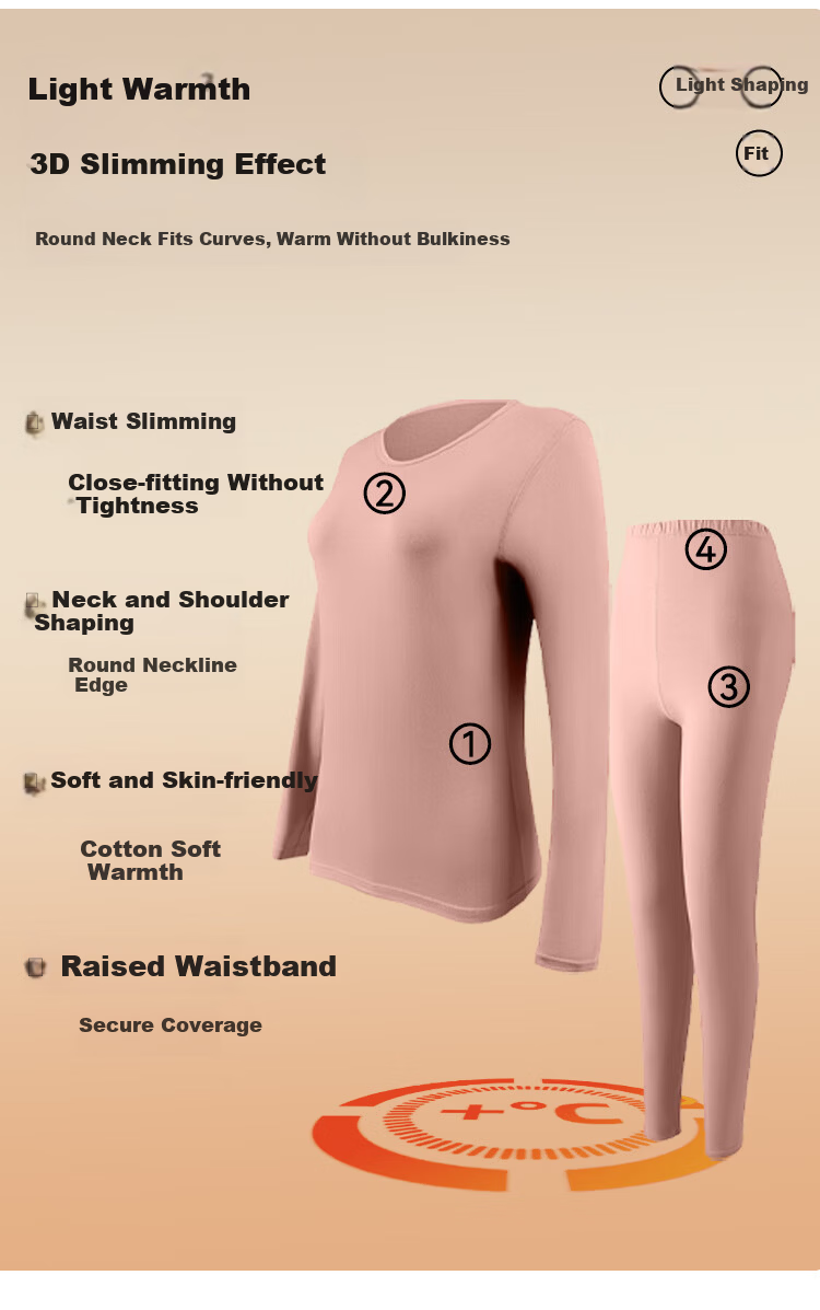 GUJIN Women's Thermal Underwear Set Autumn Winter Cotton Heat Retaining Thick Slim Fit Base Layer Top and Bottom 3