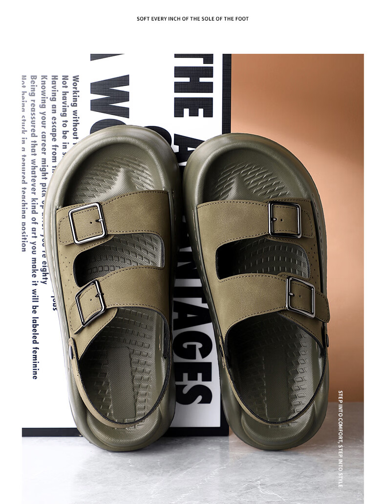 MEXICAN Spring Summer New Men's Leather Sandals Beach Shoes Dual-Wear Slippers Breathable Black Size 39 19