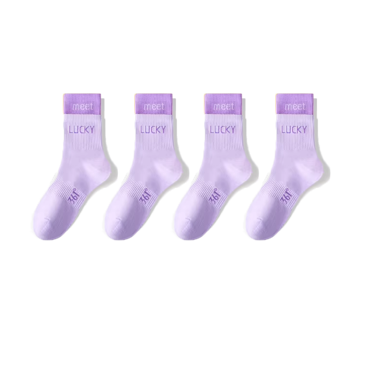 361° Spring Summer New Women's Antibacterial Breathable Sweat-Absorbing Mid-Calf Casual Running Sports Socks Purple 4-Pack