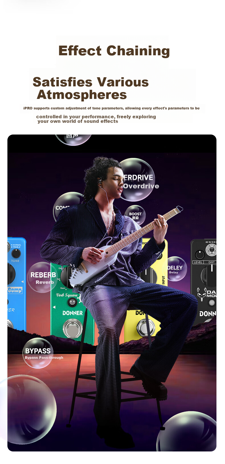 DONNER HUSH-I Pro Silent Acoustic Guitar Pro Portable Smart Folk Guitar Sunset Color 10