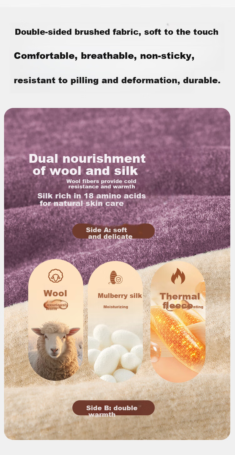 MiiOW [Wool Silk Mid-Neck] Women's Thermal Underwear Set, Fleece-Lined Thick Autumn Top And Bottom Base Layer Warm Set 3