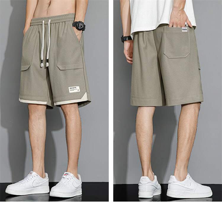 MARK FAIRWHALE Men's Casual Summer Lightweight Loose Fit Student Sports Ice Silk Five-Point Shorts Beige M 19