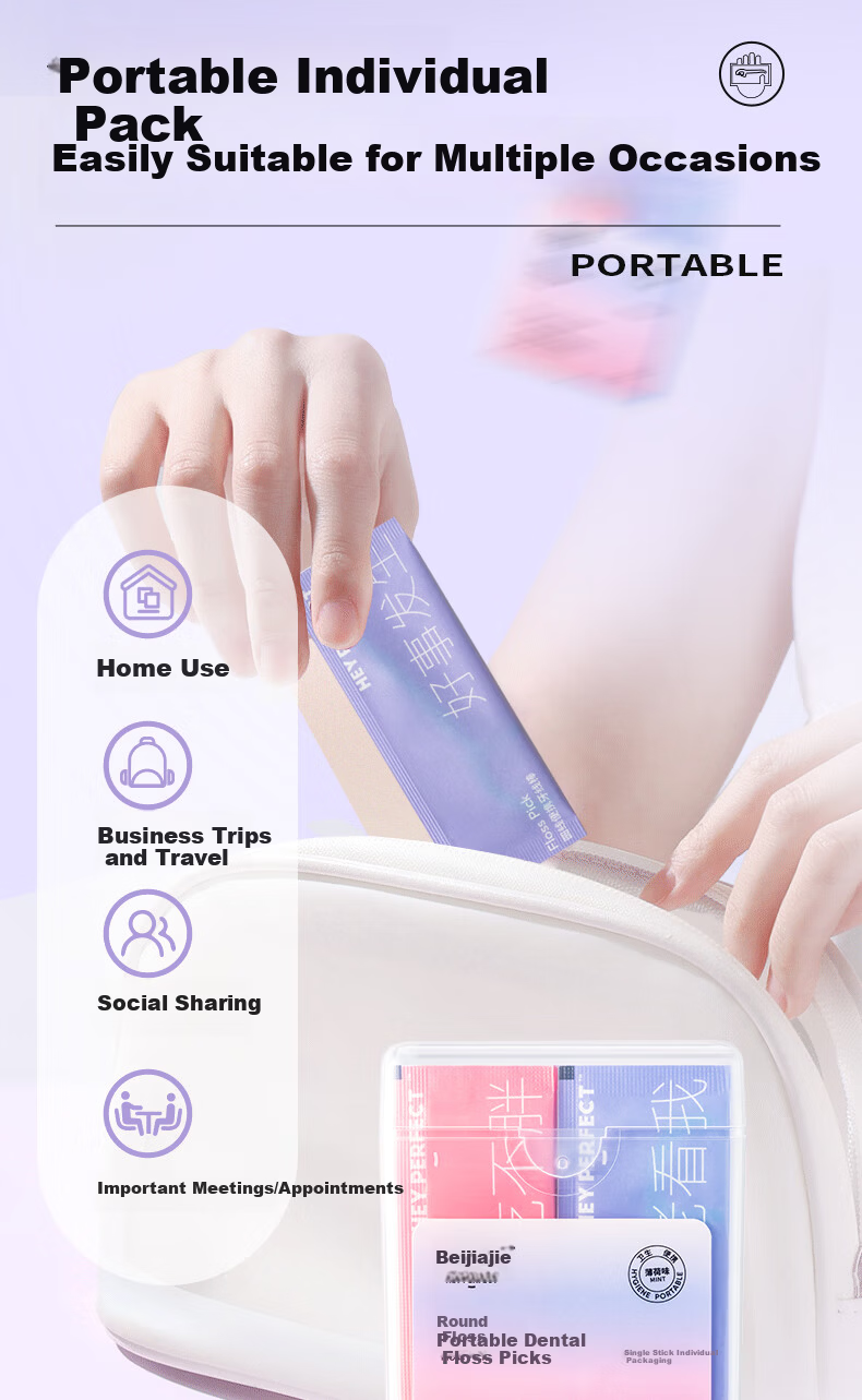 Beijiajie Dental Floss Picks Individually Packaged 50 Sticks * 4 Boxes, Round Dental Floss Picks, Ultra-Thin Smooth Portable Floss Case, Mint Flavor 3