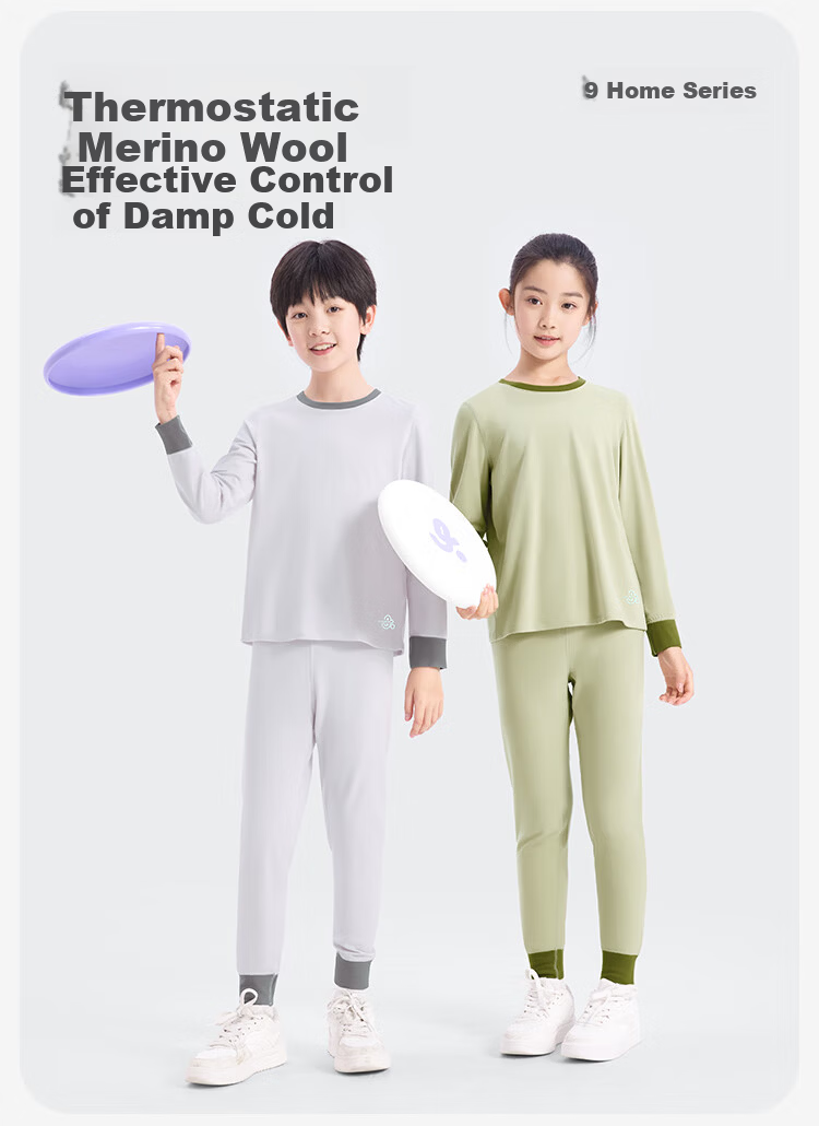 Jiusuiban Kids Thermal Underwear Unisex Autumn Winter Mid-Weight Fleece Lined Wool Blend Cotton Base Layer Youth Sports Long Johns Set 1