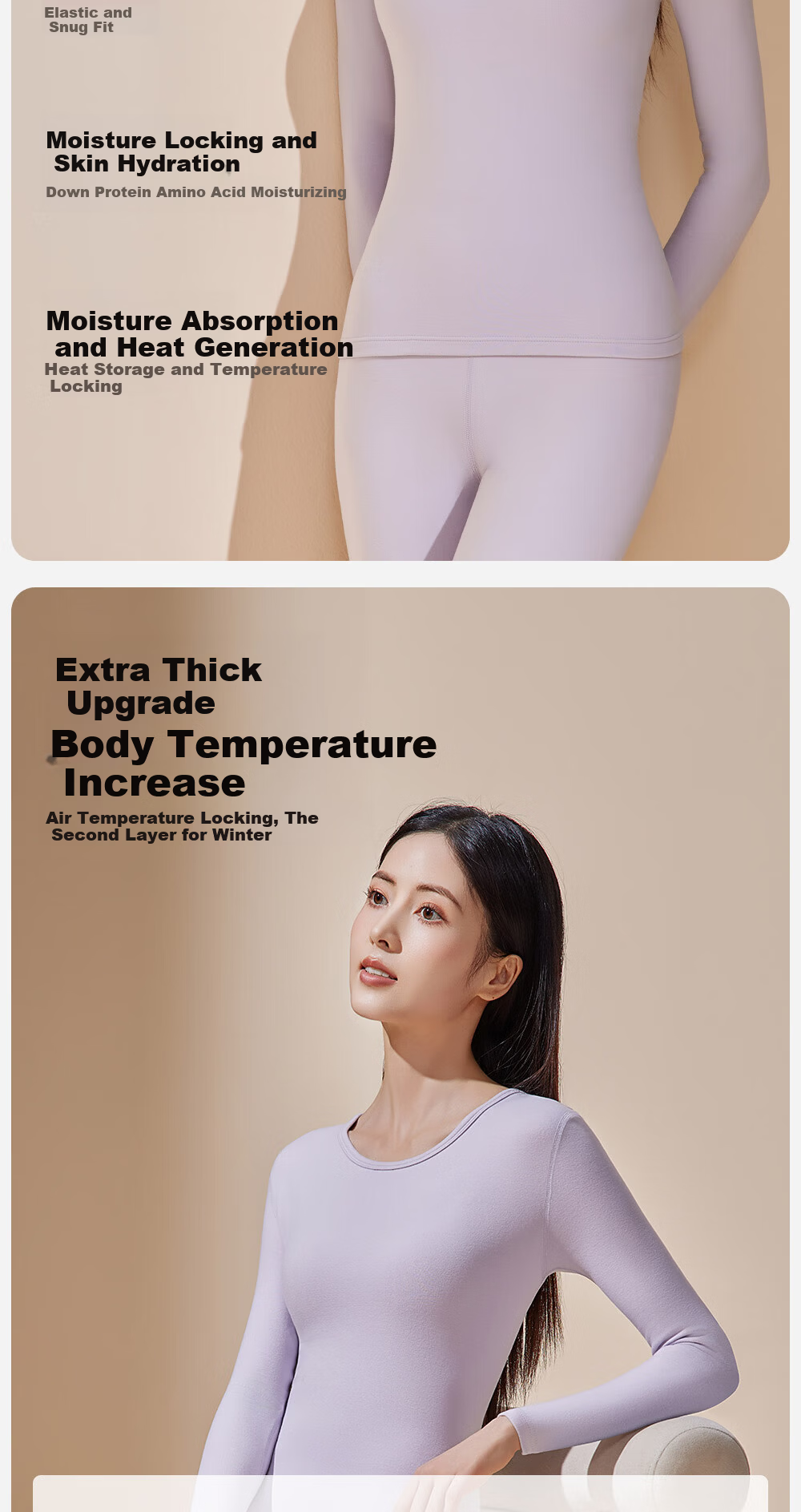 Urban Beauty Women's Thermal Underwear Set 2025 Autumn Winter New Fleece Lined Thickened Down Protein Moisturizing Base Layer Top and Pants 3