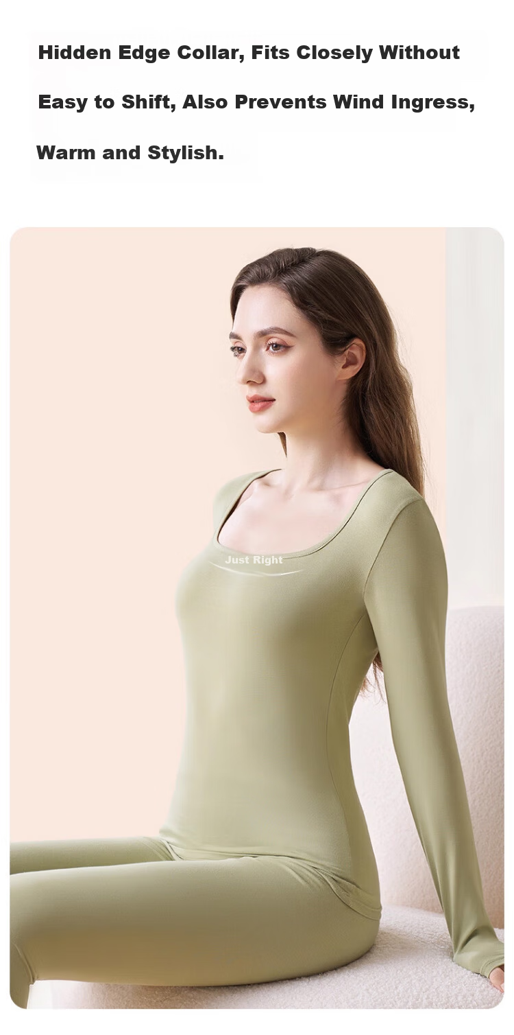 Caiyue Women's Thermal Underwear Xinjiang Cotton Seamless 10A Antibacterial Stretch Pure Cotton Autumn Top and Bottom Set with Square Neck 9