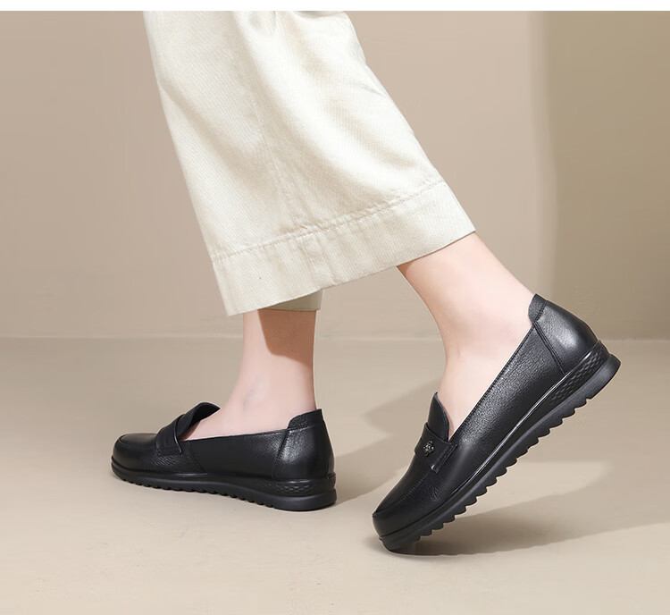 Spider King Women's Loafers Fashion Casual Leather Shoes Comfortable Mom Shoes 09F460 Black Size 38 13