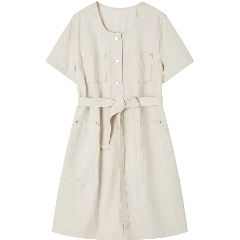 Demana [with natural linen] Summer Oxygen Sense Lyocell Cotton Collarless Straight Denim Dress for Women Slim Relaxed Fit