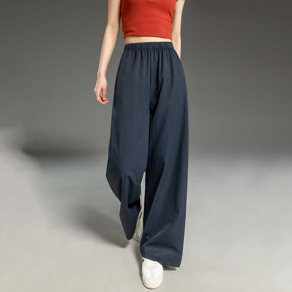 Demana [Lazy Commuter] Spring Simple Style Elastic Waist Straight Loose Slim Casual Pants for Women High-End Feel